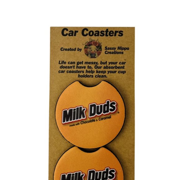 Car Coasters Milk Duds Chocolate Caramel Candy Snack Junk Food Set of 2 Neoprene - Picture 7 of 9